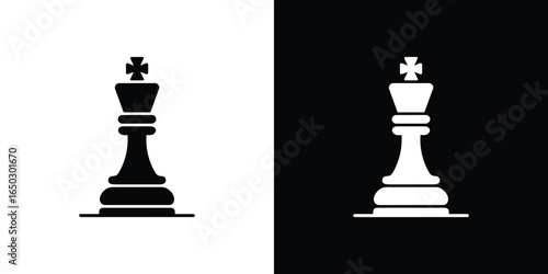 Chess King Piece Silhouette, Black and White High Contrast, Strategic Board Game