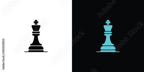 Chess King Piece Illustration Black King on White, Blue King on Black Backgrounds