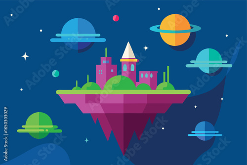 Fantasy Sci Fi Cartoon World With Low Gravity