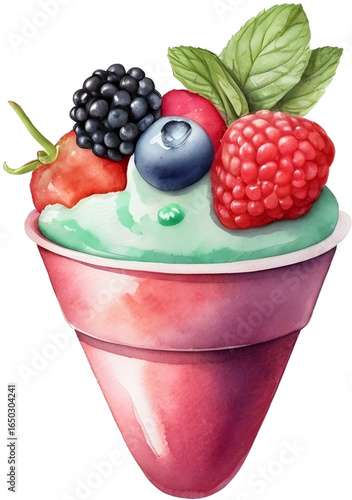 Wallpaper Mural cone of mint ice-cream with all fresh berry on top Torontodigital.ca