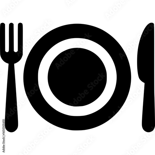 Dining Essentials: An elegant minimalist presentation features the basic elements for a refined dining experience, consisting of a clean plate, a fork, and a knife, creating a visual harmony.