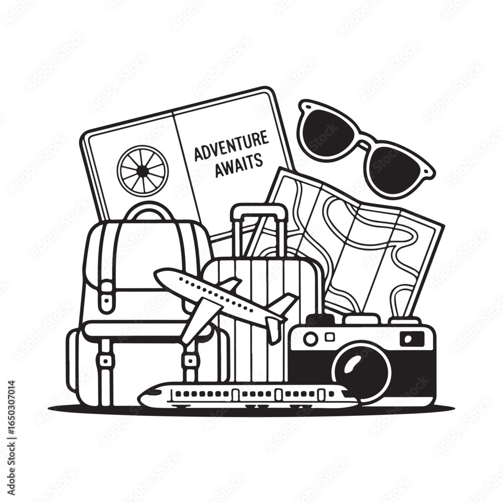 Fototapeta premium Travel Essentials Passport Luggage and Accessories