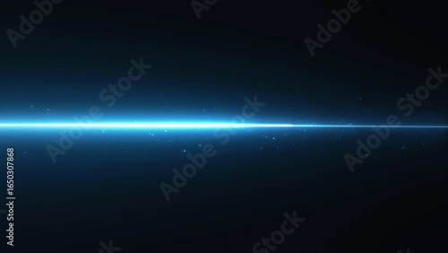 Bright horizontal blue light beam glows against dark speckled background.
