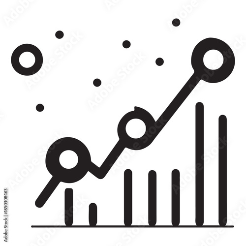 A vector icon depicting a growth chart with ascending bars and an upward arrow illustrating positive trends and progress in various contexts such as finance or business analysis