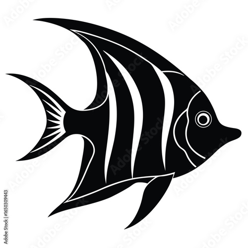 Elegant angelfish silhouette on white background