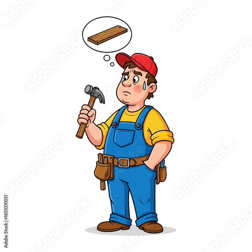 Uncertain Carpenter's Predicament: The weary carpenter grapples with doubt as he contemplates his next move with a hammer, the very essence of problem-solving and strategic thinking.