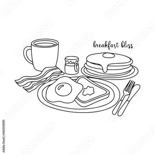Breakfast Bliss with Fried Egg Pancakes Coffee and Bacon