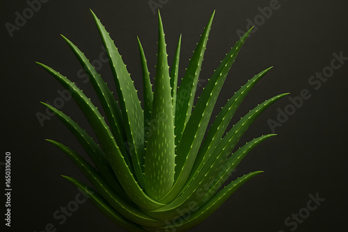 Aloe vera plant green leaves, succulent medicinal herb isolated on dark background, natural skincare healing treatment, herbal medicine cosmetic health remedy, organic botanical close up macro detail
