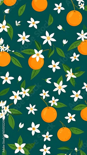 Wallpaper Mural Orange and white flowers pattern Torontodigital.ca