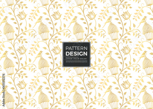 Elegant Golden Birdcage and Floral Pattern Design Exuding Sophistication and Whimsy Beautiful Background