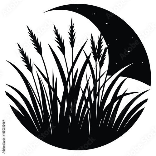 Serene whispering grass on a horizon line against a white background