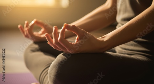 Wallpaper Mural Finding Inner Peace Through Meditation - Woman meditating in a peaceful setting, hands in gyan mudra. Perfect for wellness, mindfulness, and yoga concepts Torontodigital.ca