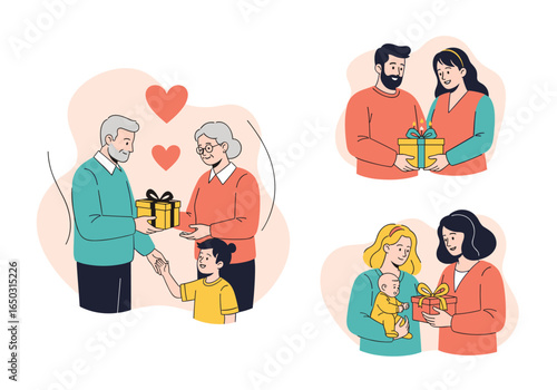Families sharing gifts and love on special occasions celebrating togetherness and generosity