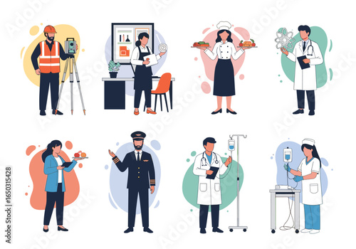 Various professionals representing different occupations and careers in the workforce