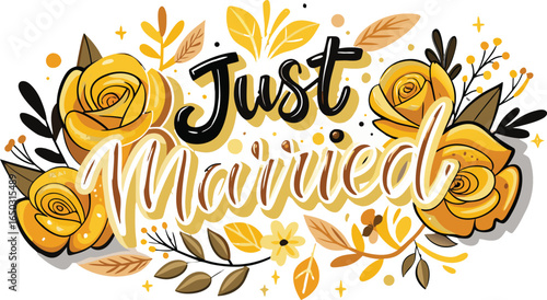 Just Married Typhograpy Clipart Illustration on Transparent Background