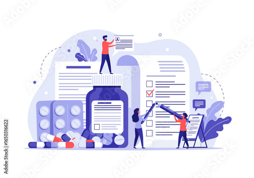 Medical prescription process chart paperwork and medicine supply chain management