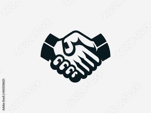 Two powerful male hands clasping each other in a unified and firm handshake, symbolizing concepts of collaboration