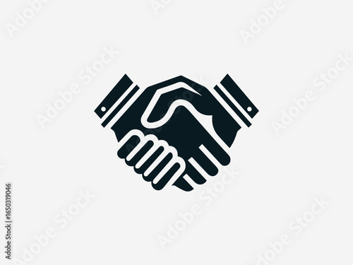 Two powerful male hands clasping each other in a unified and firm handshake, symbolizing concepts of collaboration