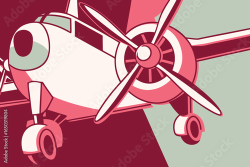 Hand drawn set of Retro Style Twin- Engine Propeller Airplane in Flight aircraft twin engine