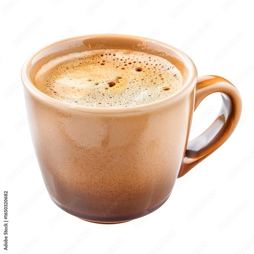 A light brown ceramic coffee cup filled with espresso A light brown ceramic coffee cup filled with espresso