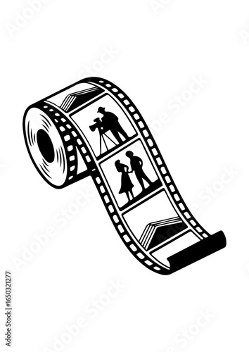 Silhouette of a Filmstrip with Movie Scenes