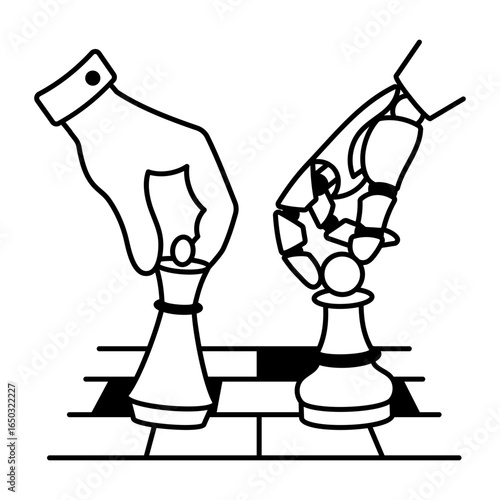 A hand drawn style icon depicting chess robot
