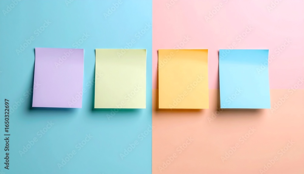 Fototapeta premium Colorful sticky notes on pastel background. (1)
