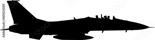 Silhouette of a fighter jet with a pilot wearing a helmet shown in a side view on a white background | editable eps vectors