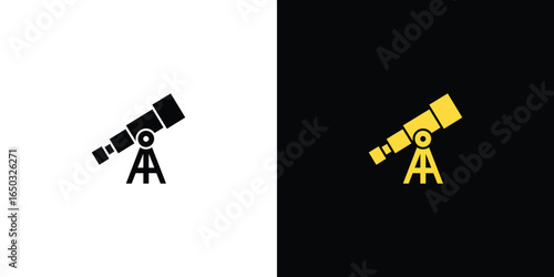 Telescope Icon Set Black on White and Yellow on Black Backgrounds