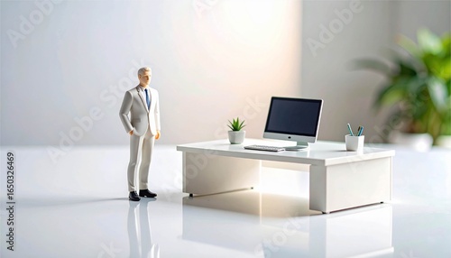 ビジネス　オフィス　パソコン　ビジネスマン　ビジネスシーン　人物　男性　スーツ　ミニチュア