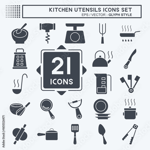 Icon Set Kitchen Utensils. related to Education symbol. glyph style. design editable