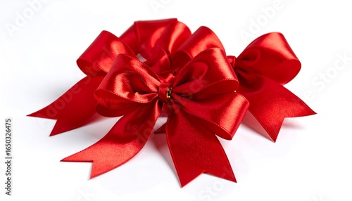 Red Satin Ribbons Bows Isolated.