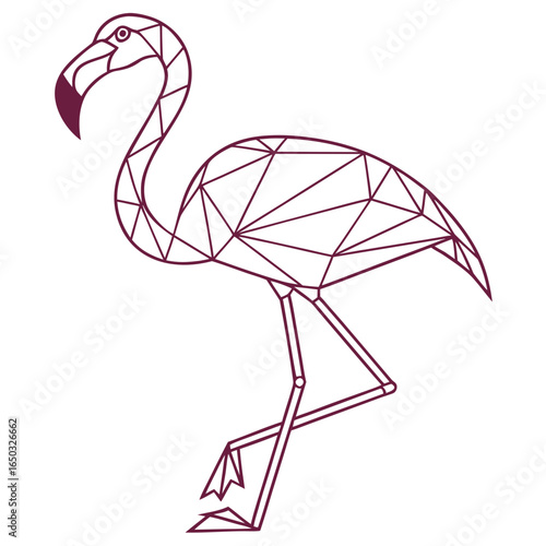 Geometric flamingo outline on white background bird