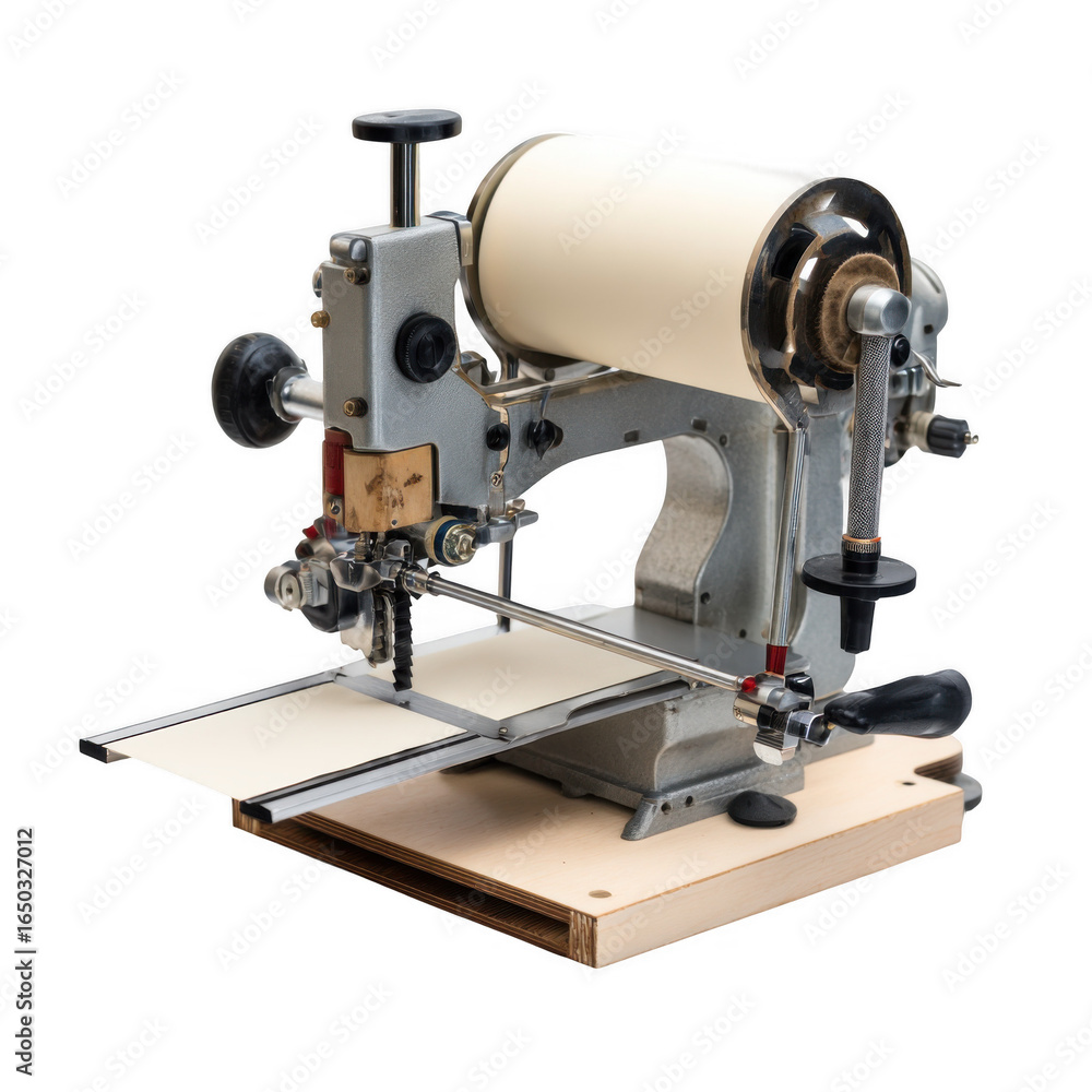 Fototapeta premium Benchtop scroll saw with a cast iron base for stability in a woodworking studio [Transparent Background PNG]
