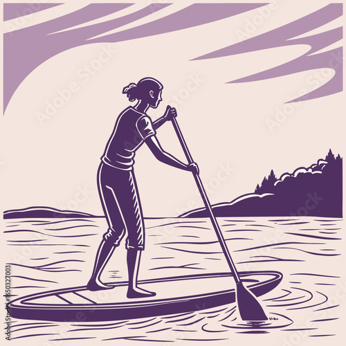 Woman Paddleboarding on Calm Water stand up paddleboarding