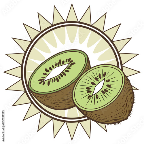 Sliced Kiwi Fruit with Sunburst Design halves seeds
