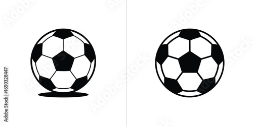 Two Soccer Balls One with Shadow, Black and White Isolated on White Backdrop