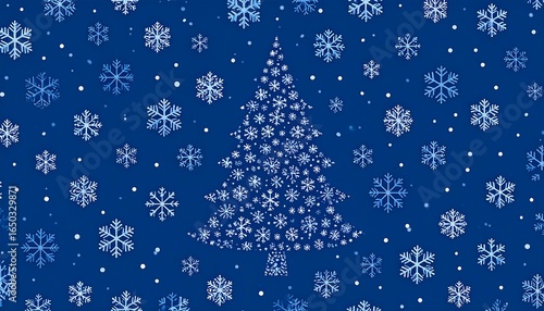 Christmas tree composed of snowflakes on a blue background