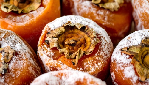 Close-up of frosted persimmon fruits