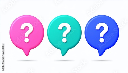 Three question mark icons in pastel colors