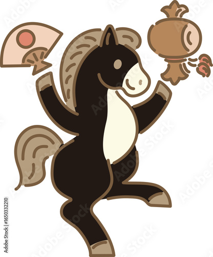 うま　馬　馬年　午年　午　動物　アイコン　手描き　年賀　正月　和風　かわいい　飾り　イラスト素材