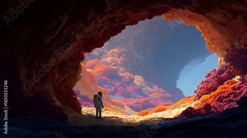 Wallpaper Mural Astronaut Exploring a Vibrant Alien Cave Torontodigital.ca