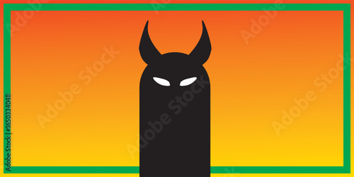 Representation of the Dark Lord with a fire red background and green outline
