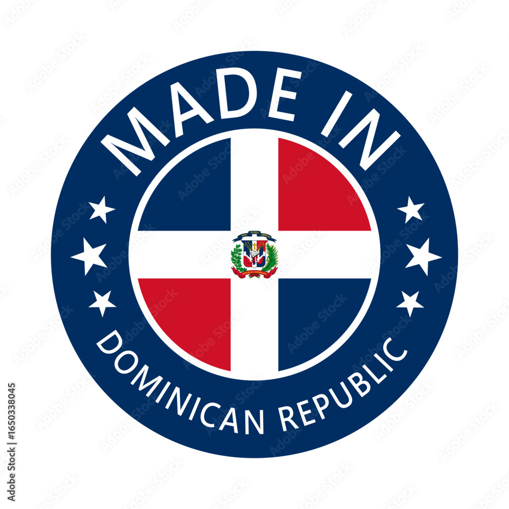 Fototapeta premium Dominican Republic Made in Stamp in circle with flag Vector template on white background