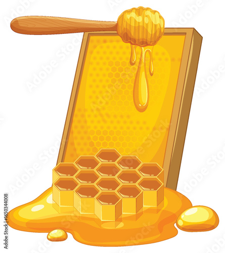 Honeycomb and Honey Dripper Illustration