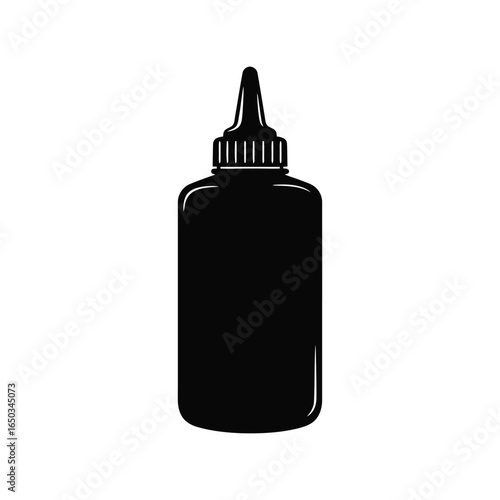 Black squeeze bottle with pointed applicator isolated on white background studio shot