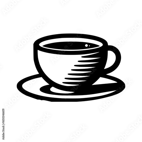 cup and saucer black vector icon with transparent background 