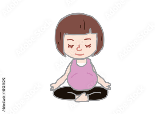 Illustration of a cute woman meditating and pregnant