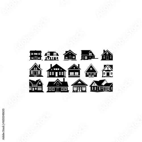 Houses exterior black glyph vector icons set 