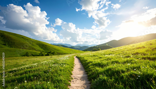 Fototapeta Naklejka Na Ścianę i Meble -  Mountain path through green meadow